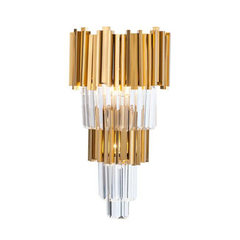 Shaded Wall Sconce Light Simplicity Crystal Rod 2 Bulbs Living Room Wall Mount Light Verguld Gold
