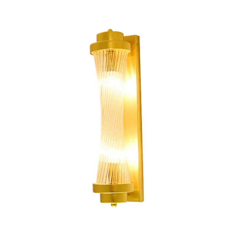 Shaded Wall Sconce Light Simplicity Crystal Rod 2 Bulbs Living Room Wall Mount Light Goud Gold