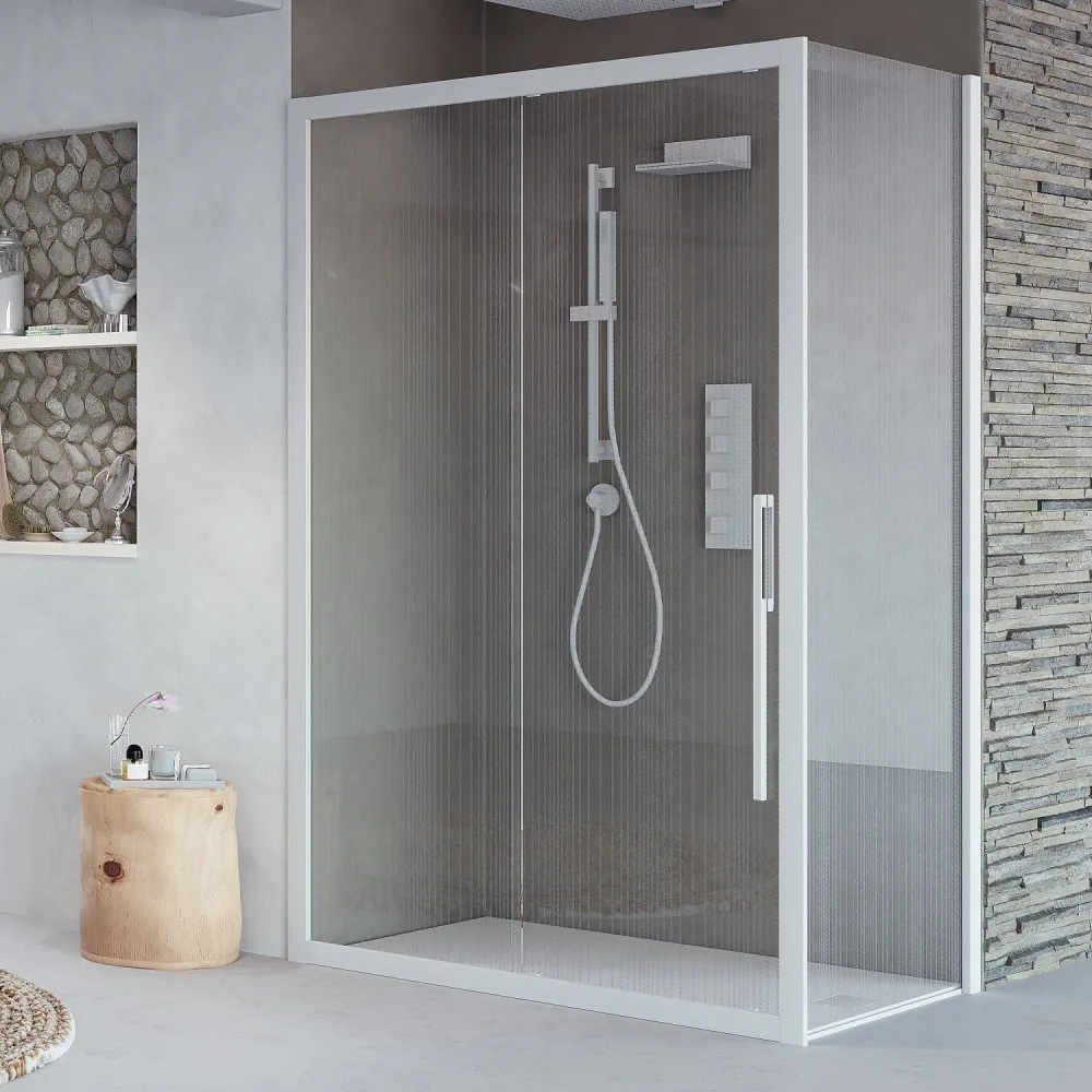 Shower door één sliding panel 130cm transparent crystal 6mm h195 silver profile Made Italy