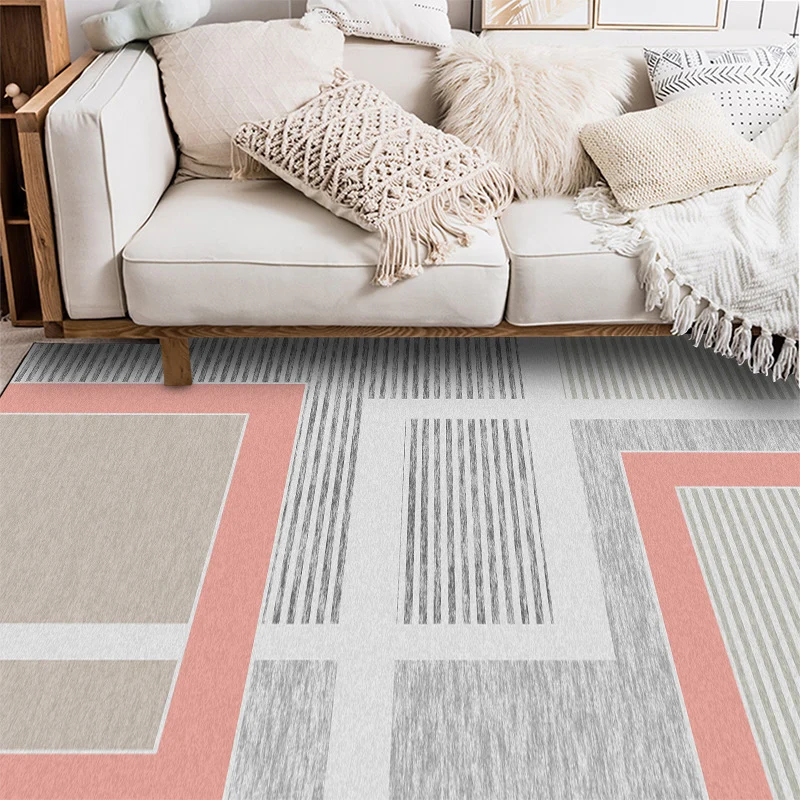 Simple Modern Rug Grey Color Block Stripe Pattern Area Rug Polyesterweefsel Machine Washable Carpet Home Decoration Pink
