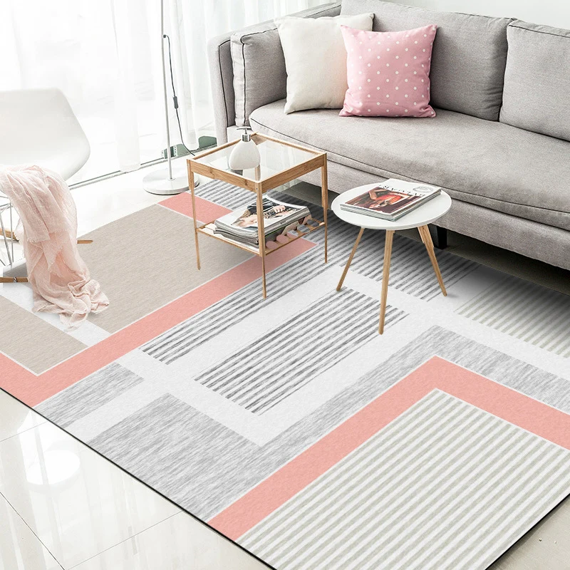 Simple Modern Rug Grey Color Block Stripe Pattern Area Rug Polyesterweefsel Machine Washable Carpet Home Decoration Pink