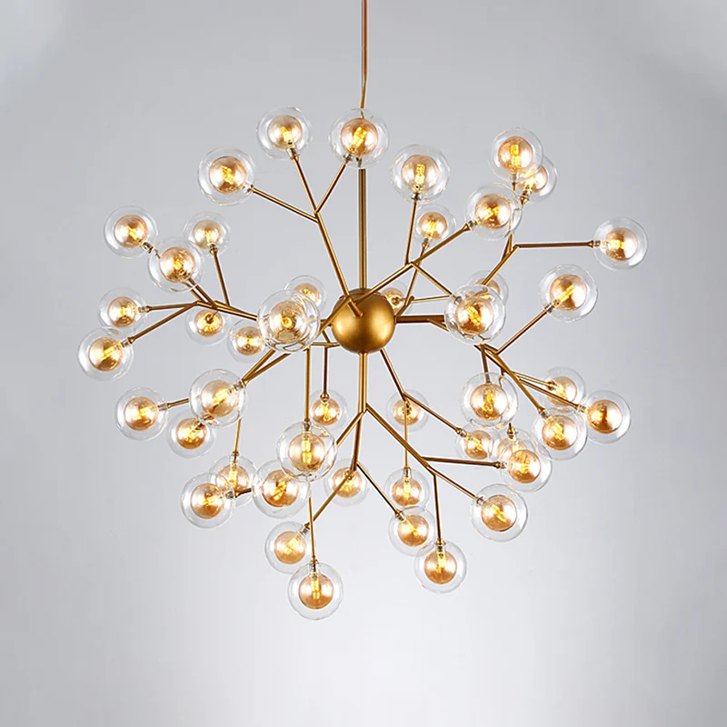 Simplicity LED Chandelier Lamp Bubble Pendant Lighting Duaal Glass Shade Living Room Gold