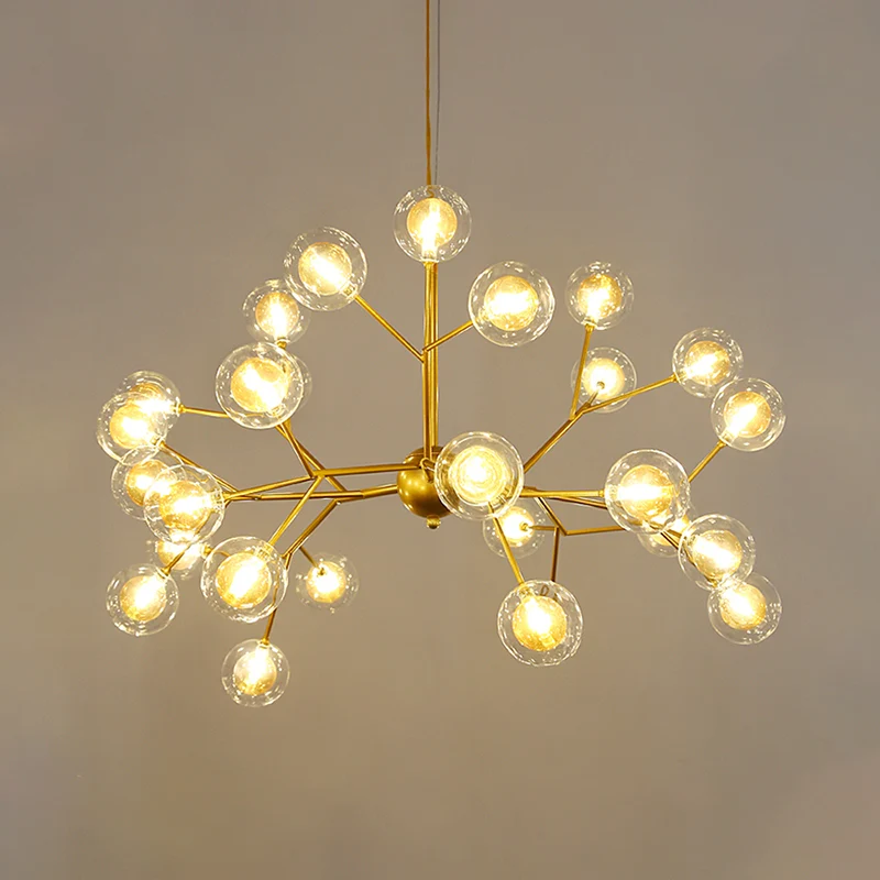 Simplicity LED Chandelier Lamp Bubble Pendant Lighting Dual Glaswerk Shade Living Room Gold