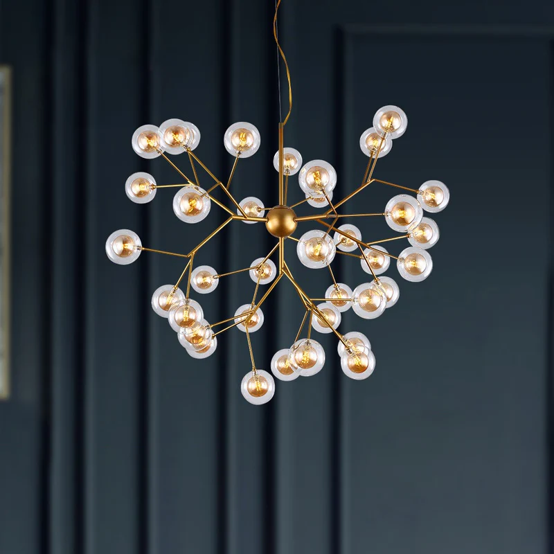 Simplicity LED Chandelier Lamp Bubble Pendant Lighting Dual Glaswerk Shade Living Room Gold