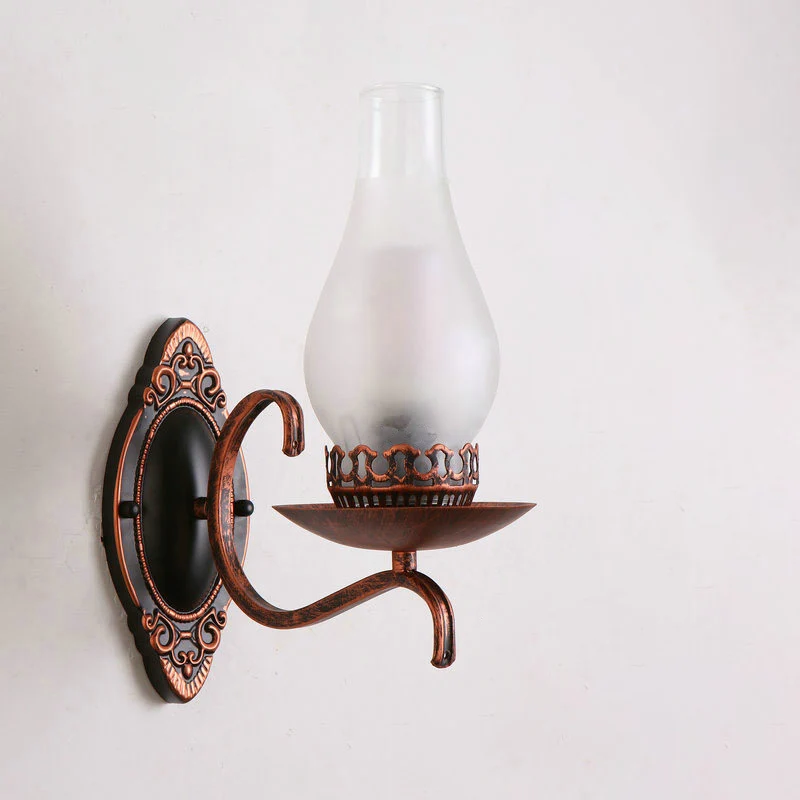 Single-Bulb Wall Lamp Industrial Corridor Wall Mounted Light Kerosene Clear/Frosted Glaswerk Shade Copper/Bronze Black