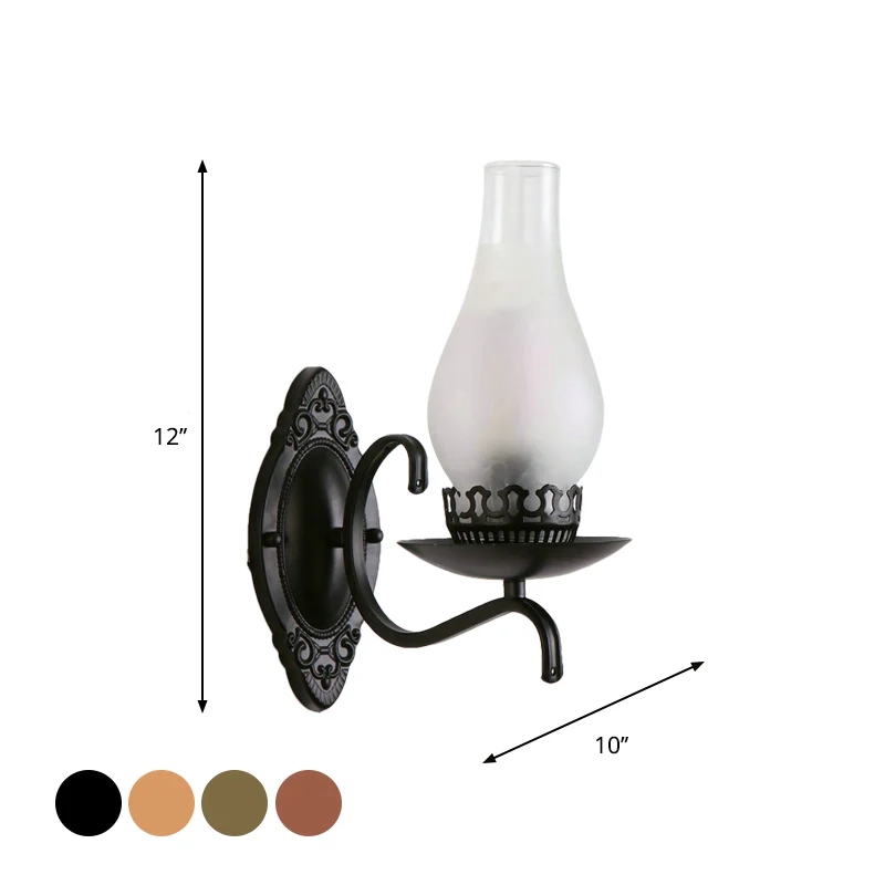 Single-Bulb Wall Lamp Industrial Corridor Wall Mounted Light Kerosene Clear/Frosted Glaswerk Shade Copper/Bronze Black