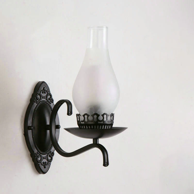 Single-Bulb Wall Lamp Industrial Corridor Wall Mounted Light Kerosene Clear/Frosted Glazen Shade Copper/Bronze Black