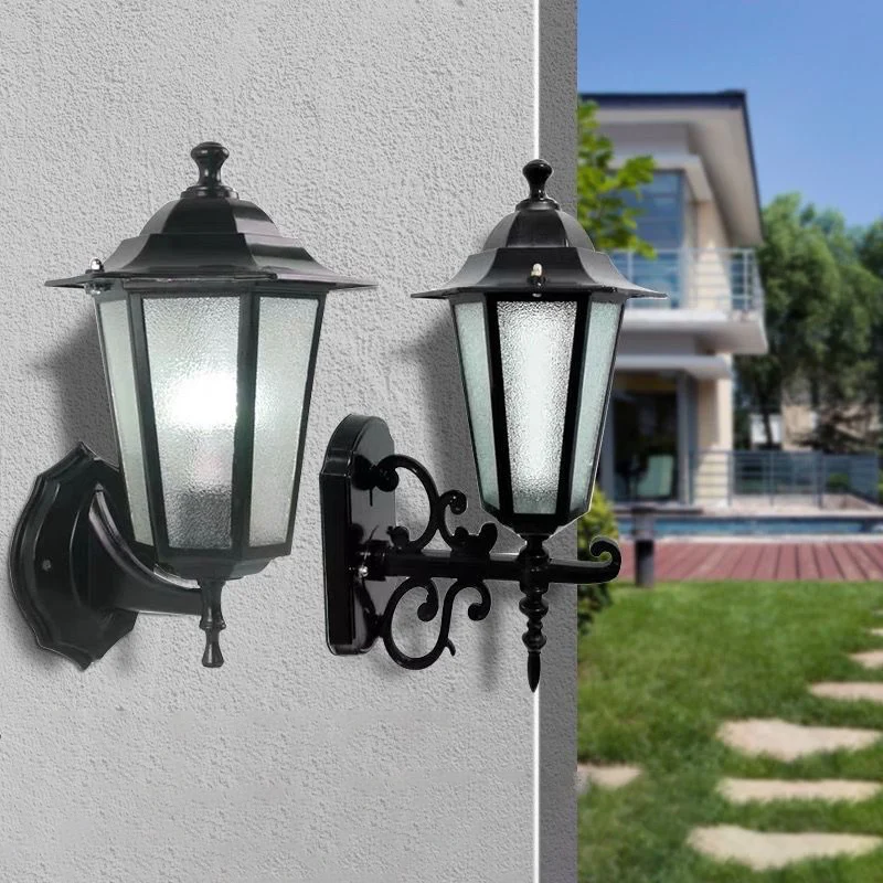 Single-Bulb Wall Sconce Vintage Aluminium Lantern Wall Mounted Lighting Garden Black