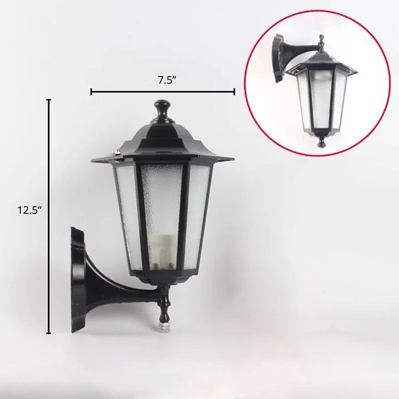 Single-Bulb Wall Sconce Vintage Aluminium Lantern Wall Mounted Lighting Garden Black