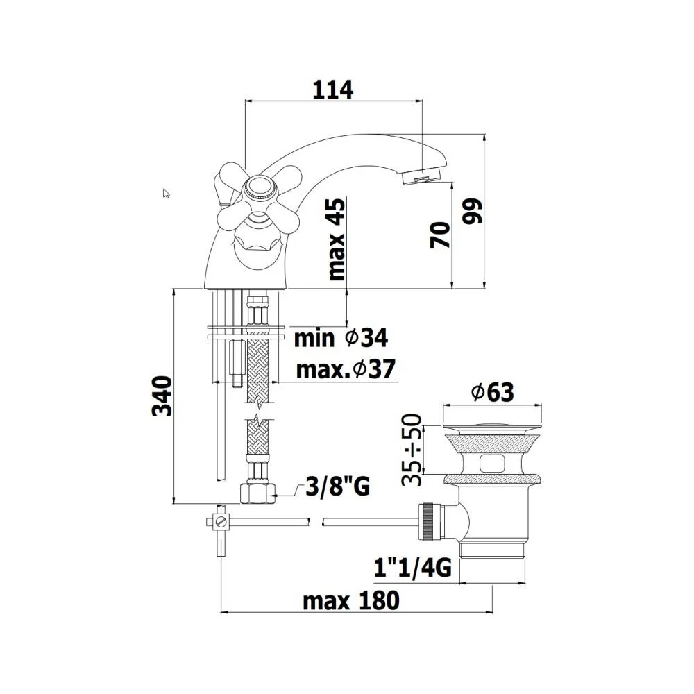 Single-hole faucet washbasin Iris series model IRV075BR bronzed Paffoni