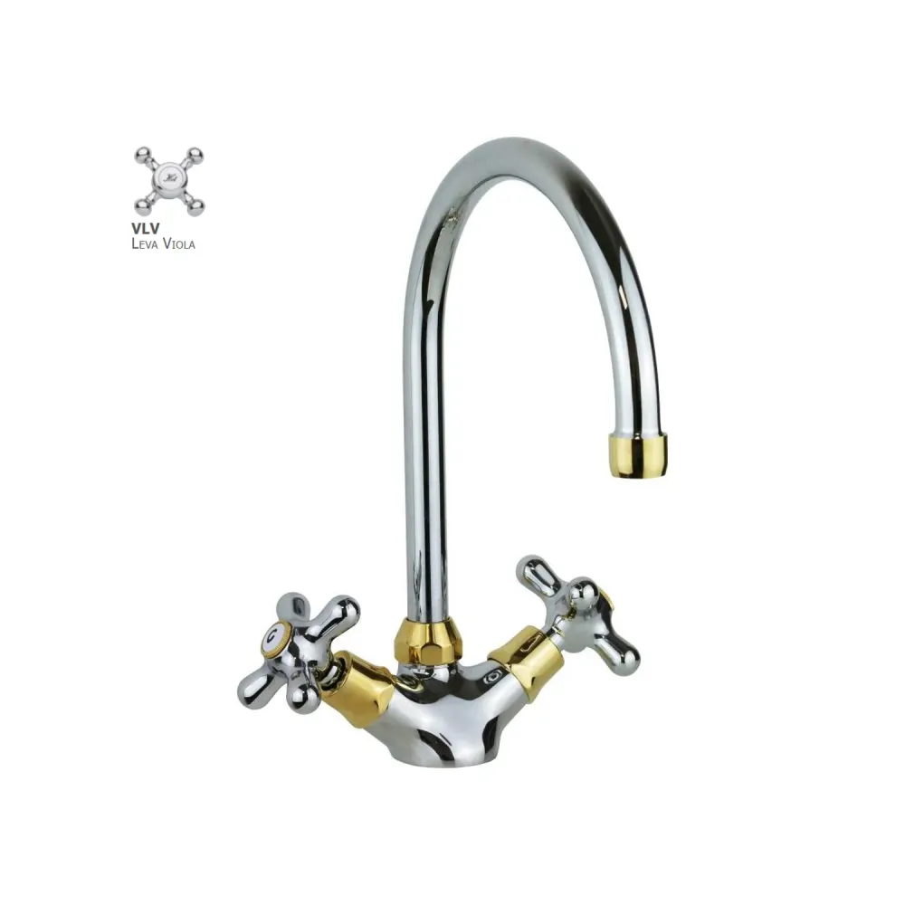 Single-hole sink mixer umbrella draaivoet spout Paffoni Viola series - Chrome/Gold finish