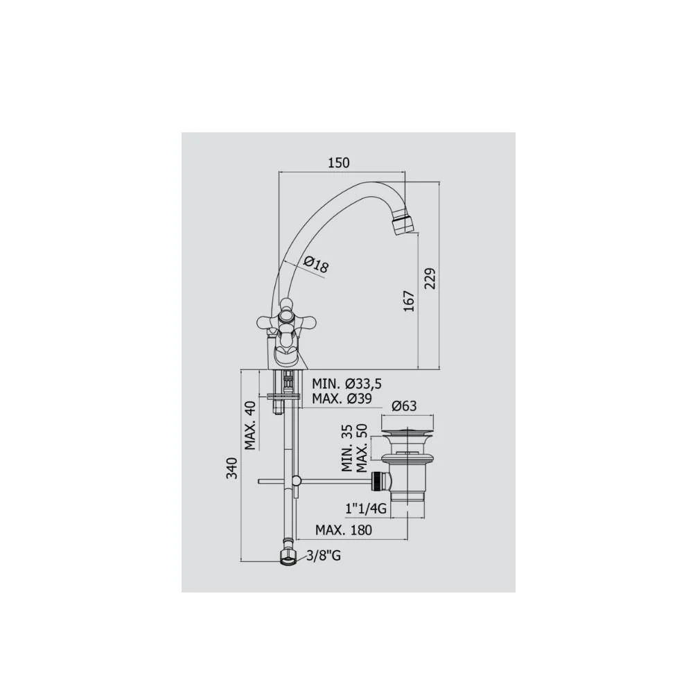 Single-hole zwenkbaar basin faucet Iris series model IRV077CO chrome gold Paffoni