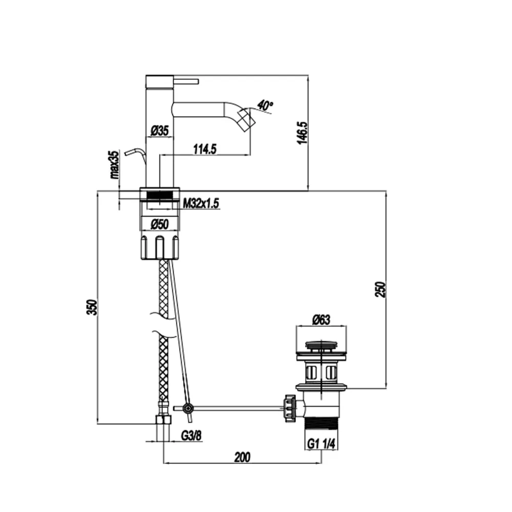 Single-lever basin mixer drain RubiFlux Regal series - Zachtglans chrome