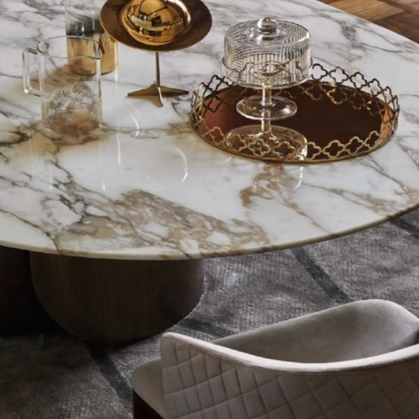 Sintered Stone Glam Table Restaurant Oval Dining Table Tweevoudig Pedestal 55