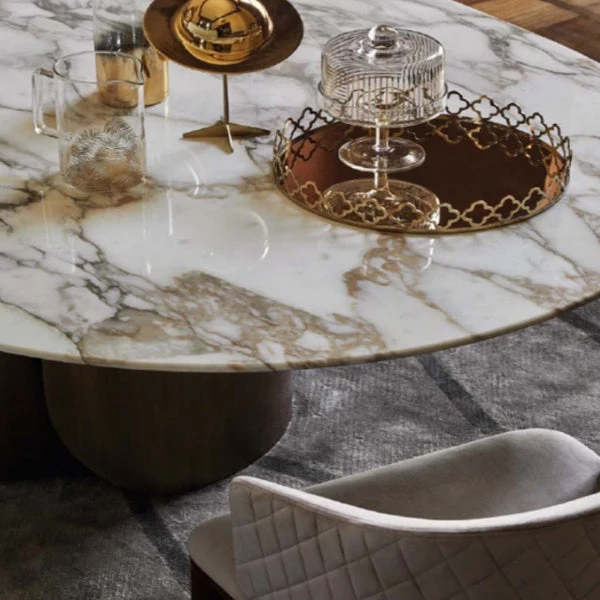 Sintered Stone Glam Table Restaurant Oval Dining Table Tweeling Pedestal 55