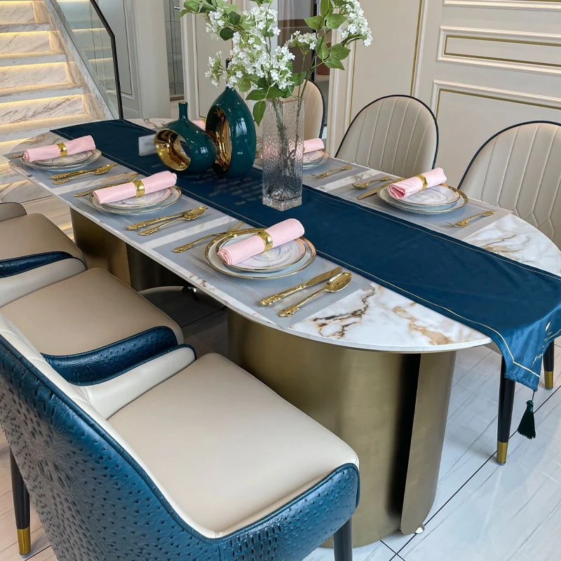 Sintered Stone Glam Table Restaurant Oval Dining Table Tweeling Pedestal 55
