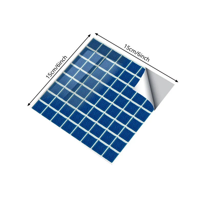 Solid Color Grid Tiles Wallpapers Self Sticking Actueel Kitchen Wall Covering (25 Pieces) Blue
