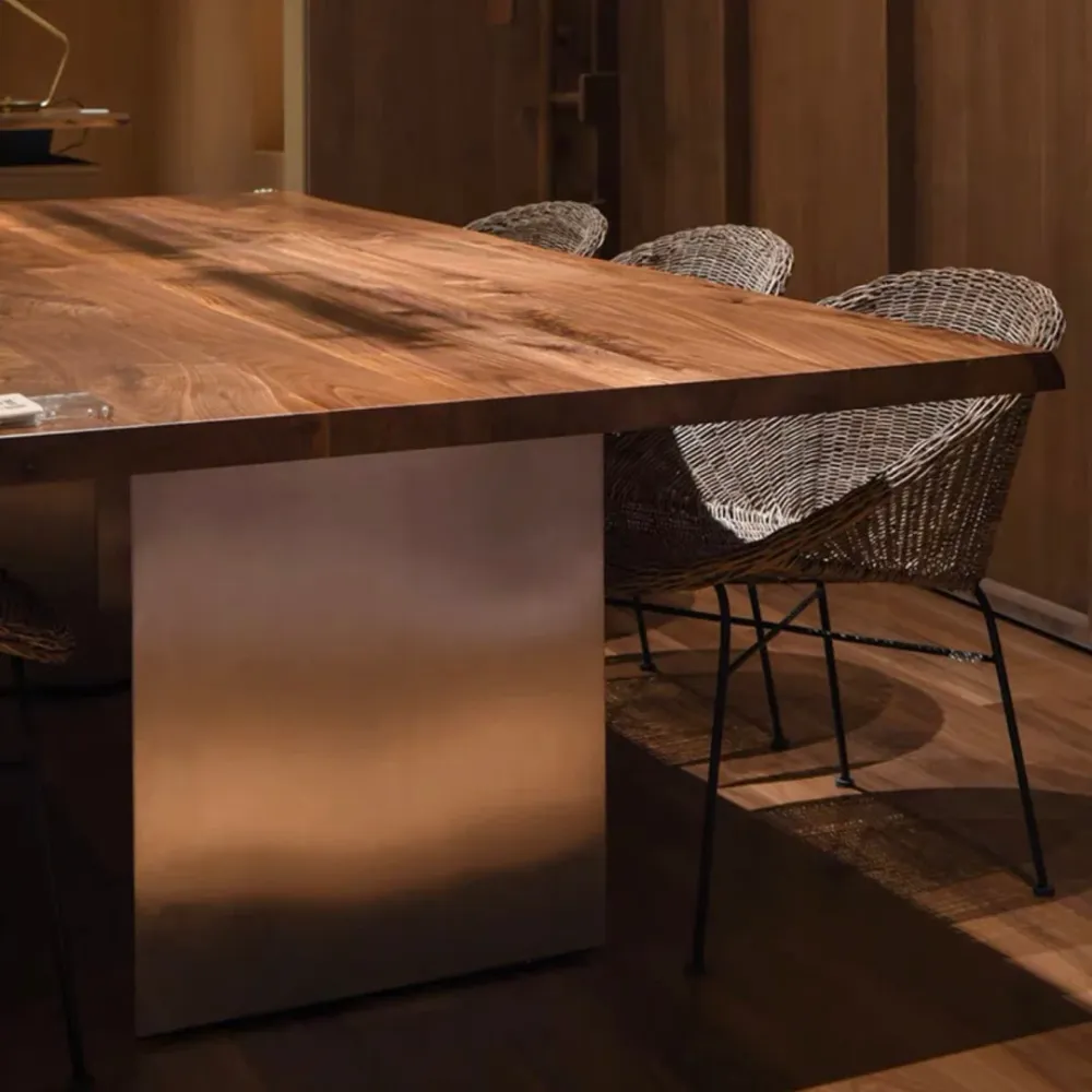 Solid Wood Brown Tone Dining Table Glam Style Dubbel Pedestal Table Dining Room 47