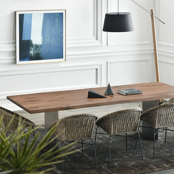 Solid Wood Brown Tone Dining Table Glam Style Dubbel Pedestal Table Dining Room 47