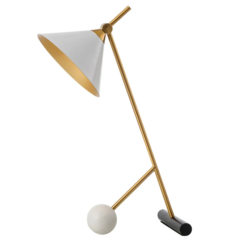 Sphere Bedside Nightstand Lamp Marble Één Simplicity Bedside Table Light Conical Metallic Shade White