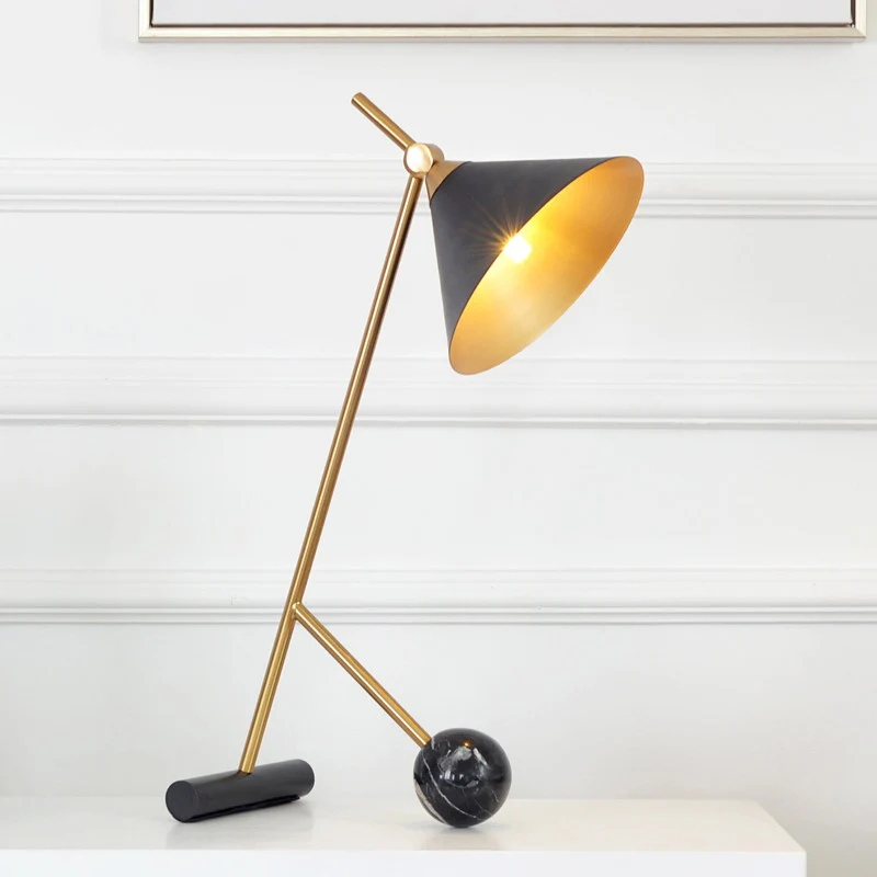 Sphere Bedside Nightstand Lamp Marble Één Simplicity Bedside Table Light Conical Metallic Shade White