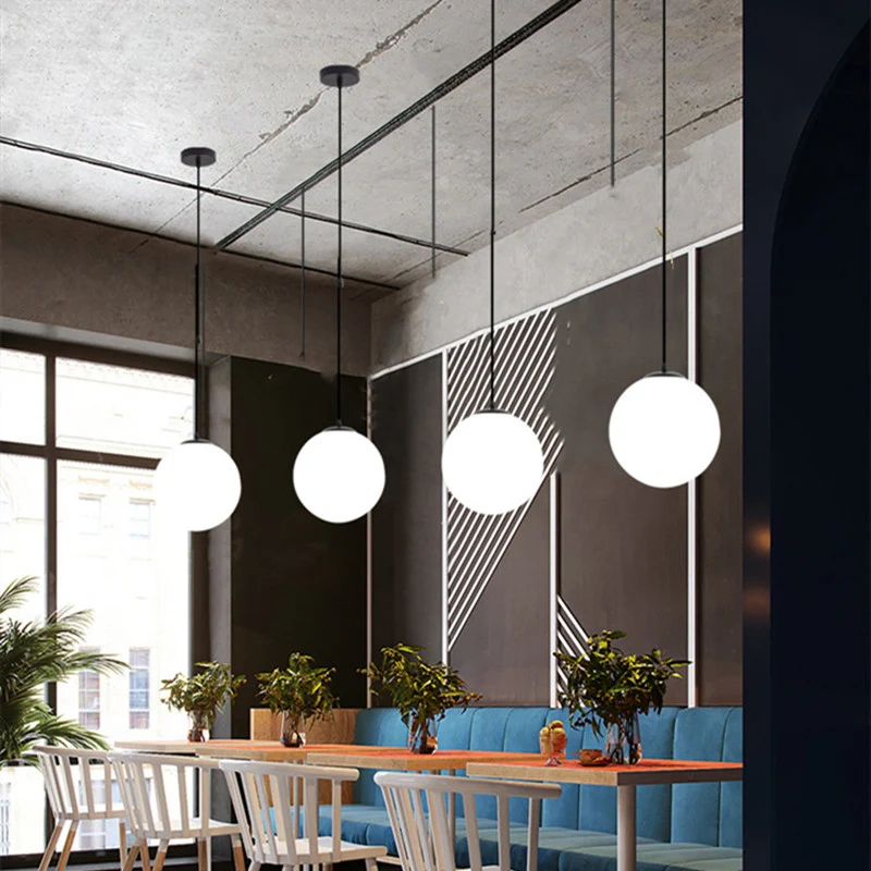 Sphere Restaurant Hanglamp Crème Glas 1 Kops Eenvoudige Plafondlamp Zwart