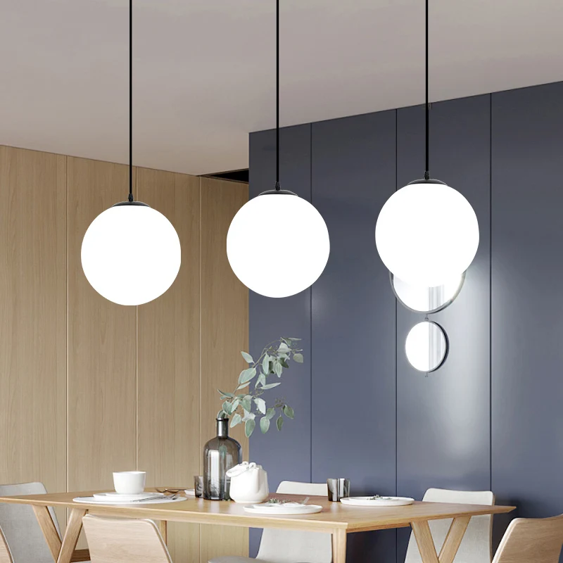 Sphere Restaurant Hanglamp Crème Glas 1 Kops Eenvoudige Plafondlamp Zwart