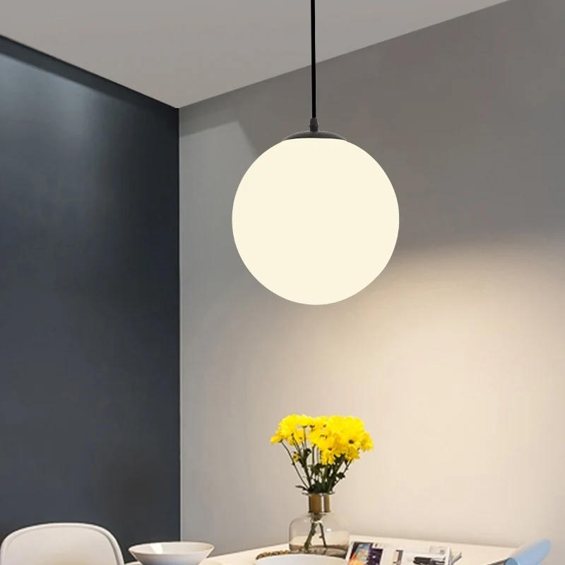 Sphere Restaurant Hanglamp Crème Glas 1 Kops Eenvoudige Plafondlamp Zwart