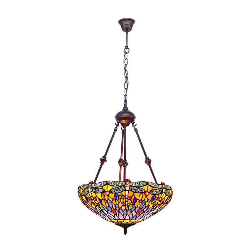 Stained Glazen Red/Green/Purple Pendant Chandelier Dragonfly 2 Lights Mediterranean Suspension Lamp Red