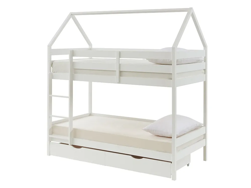 Stapelbed 2 x 90 x 190 cm - 2 lades - Grenen - Wit + Matras - CHORI - Koop nu online