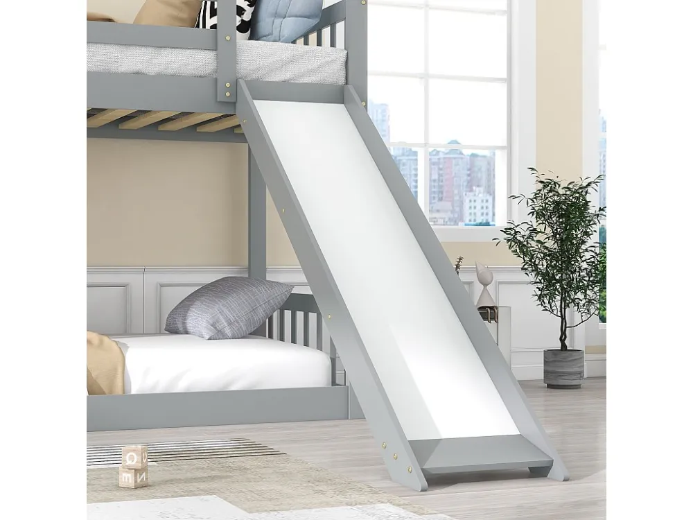 Stapelbed 2x90x200cm massief grenen met opbergtrap en glijbaan - lattenbodem - Grijs