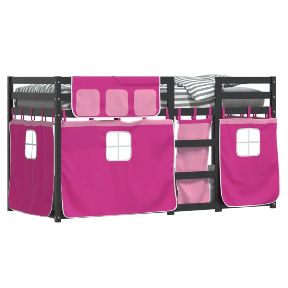 Stapelbed met gordijnen 90x200 cm grenenhout roze