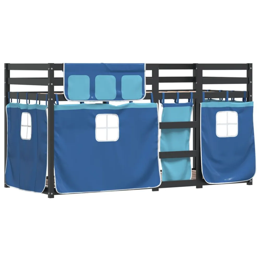 Stapelbed met gordijnen 90x200 cm massief grenenhout blauw