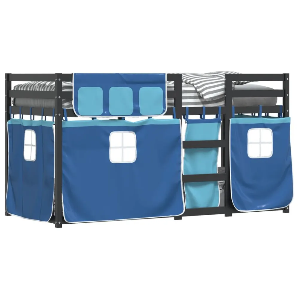 Stapelbed met gordijnen 90x200 cm massief grenenhout blauw