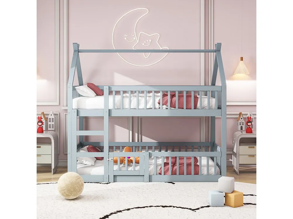 Stapelbedden 2 x 90 x 200 cm met deur en barrières - MDF hout - Lattenbodem - Grijs