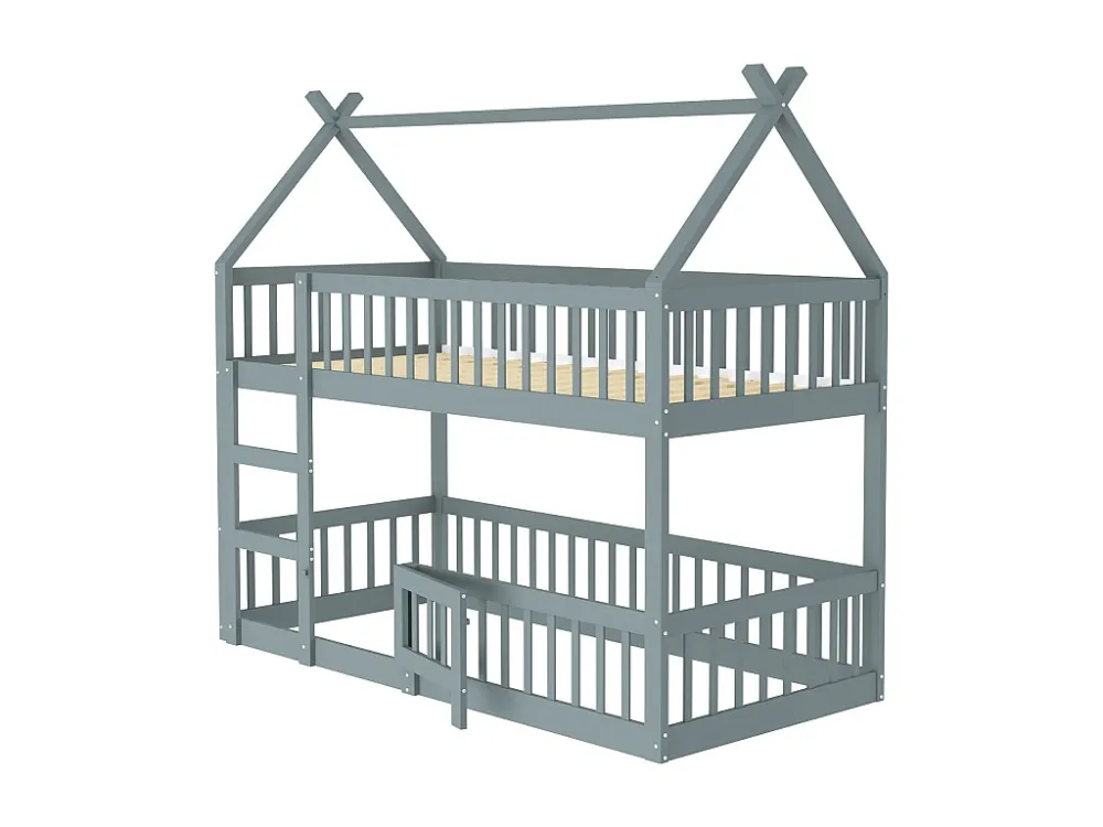 Stapelbedden 2 x 90 x 200 cm met deur en barrières - MDF hout - Lattenbodem - Grijs