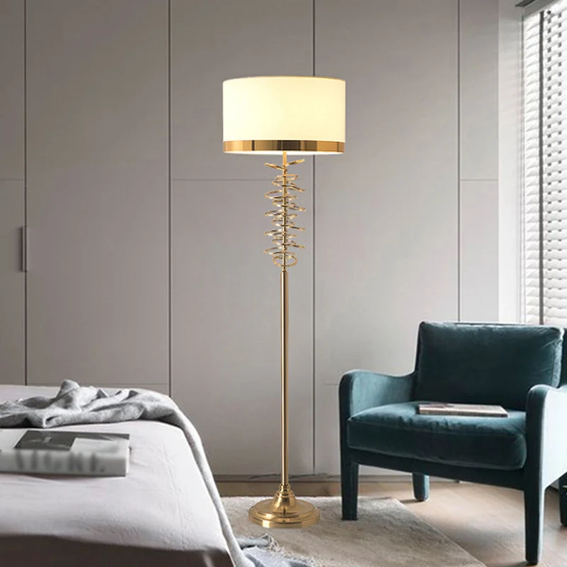 Stof wit/rood vloerlamp Drum enkele kop antieke staande lamp met ringen deco voor salon