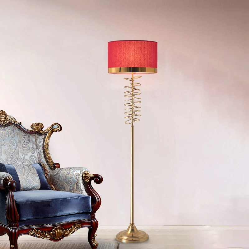 Stof wit/rood vloerlamp Drum enkele kop antieke staande lamp met ringen deco voor salon