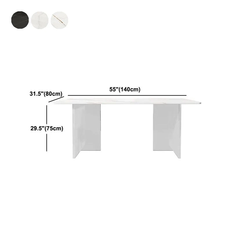 Stone Top Dining Table Contemporary Rectangle Dining Table Duo Pedestal Base Black