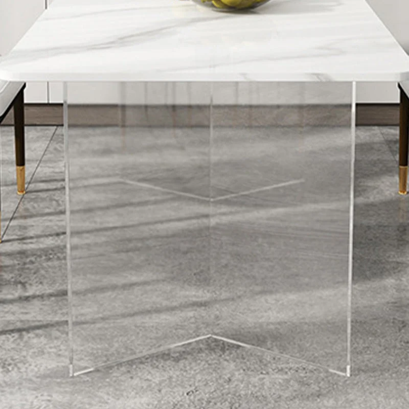 Stone Top Dining Table Contemporary Rectangle Dining Table Duo Pedestal Base Black