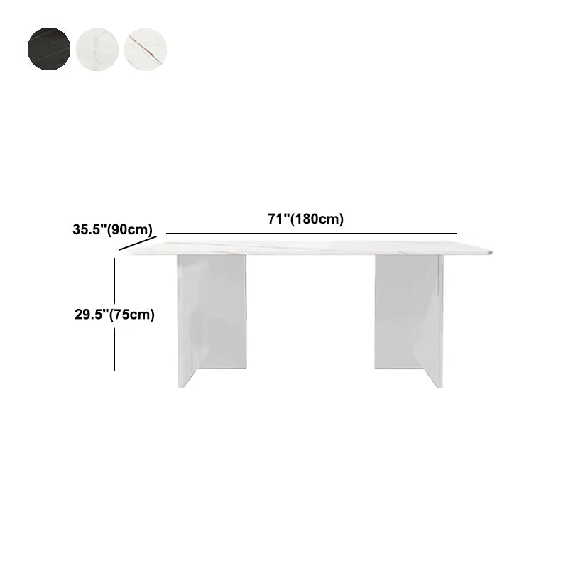 Stone Top Dining Table Contemporary Rectangle Dining Table Duo Pedestal Base Black