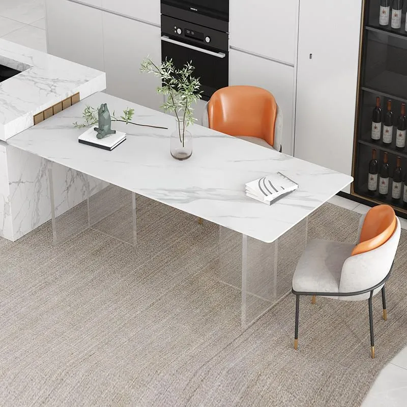 Strak Style Dining Table Rectangle Sintered Stone Double Pedestal Table Kitchen 47
