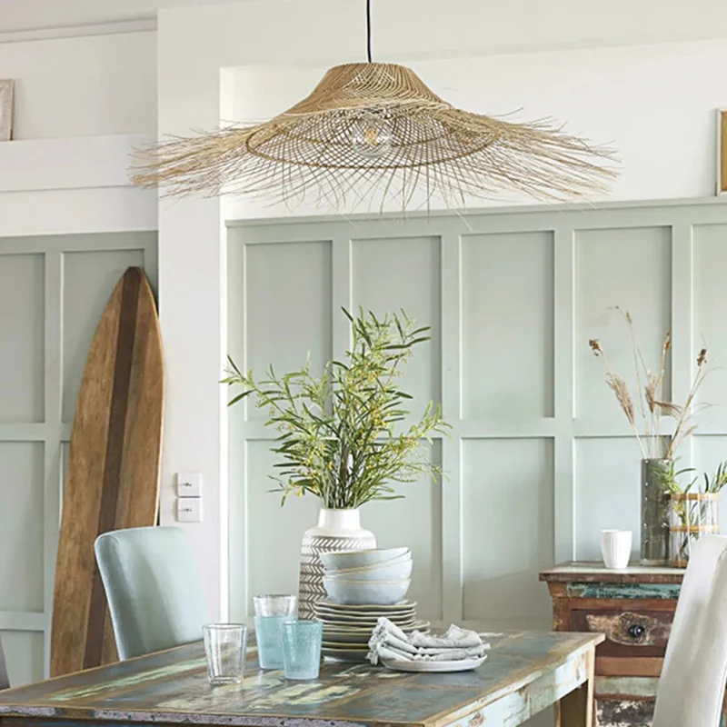Strohoed rotan plafondlamp Moderne enkele houten hangende hanglamp voor restaurant