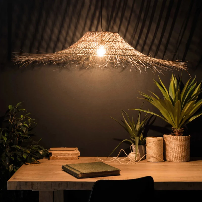 Strohoed rotan plafondlamp Moderne enkele houten hangende hanglamp voor restaurant