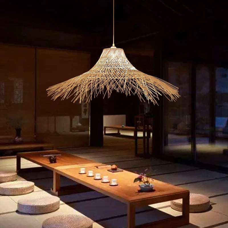 Strohoed rotan plafondlamp Moderne enkele houten hangende hanglamp voor restaurant