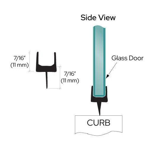 Swinging Shower Door Zwart One-Piece Bottom Rail Black Wipe 1/2" Glass
