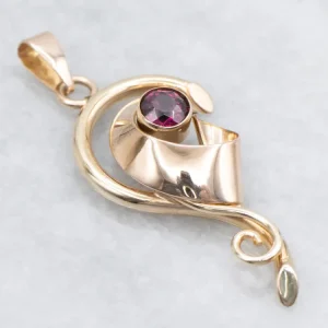 Swirling Retro-Era Garnet Two Tone Pendant