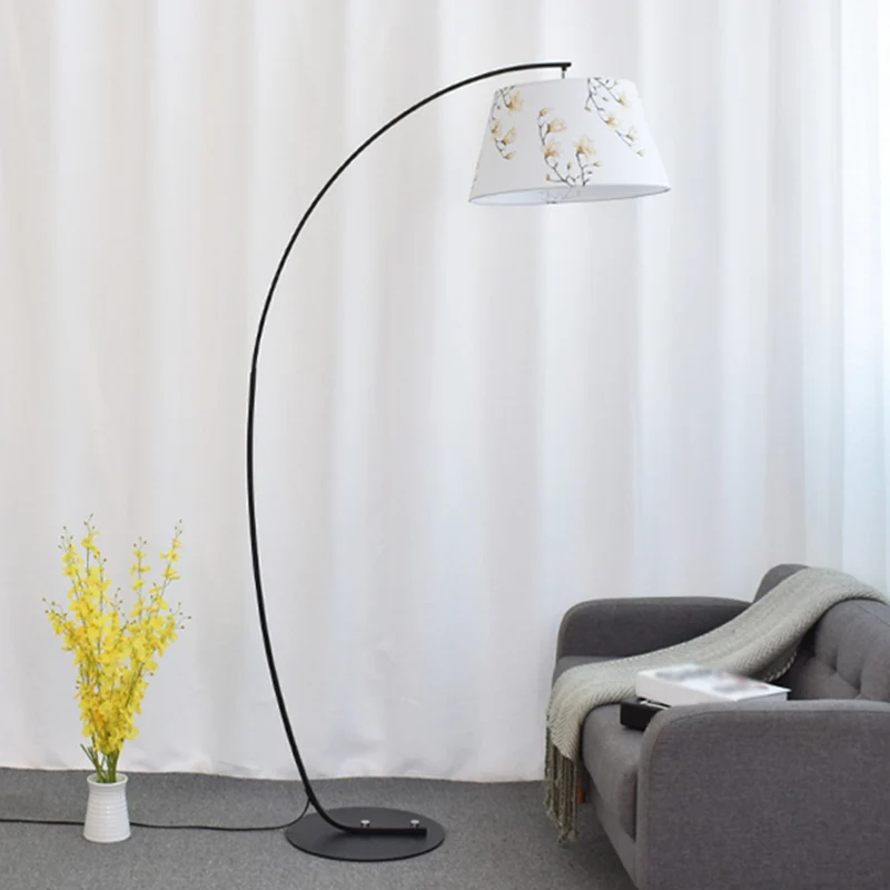 Taps toelopende trommelvormige stof staande lamp Retro enkele woonkamer gebogen vloerlamp