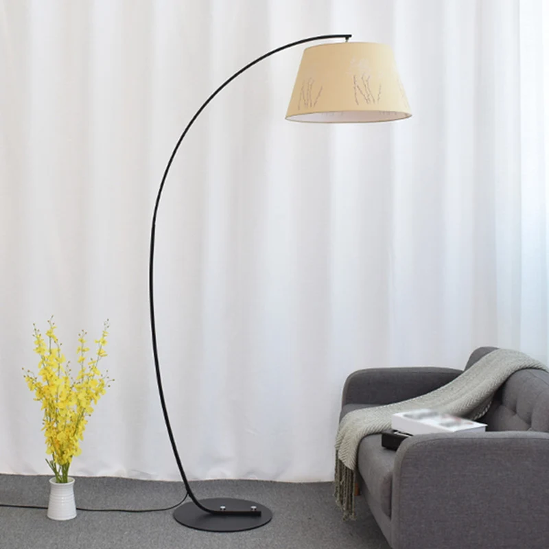 Taps toelopende trommelvormige stof staande lamp Retro enkele woonkamer gebogen vloerlamp