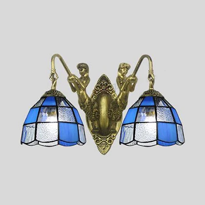 Tiffany Dome Wall Mounted Light 2 Heads White/Blue Glaswerk Sconce Light Corridor White